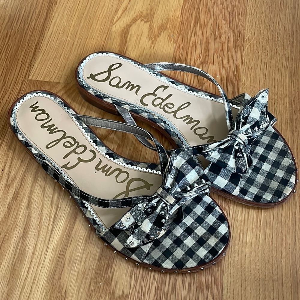 Sam Edelman DARIEL Black / white gingham leather sandals